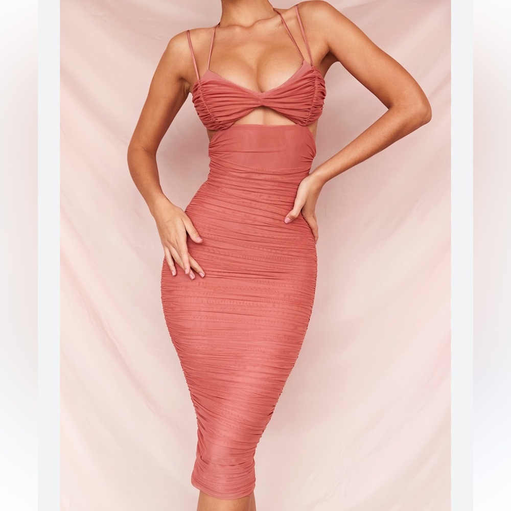 House of CB Toni Rose Cutout Ruched Midi Dress